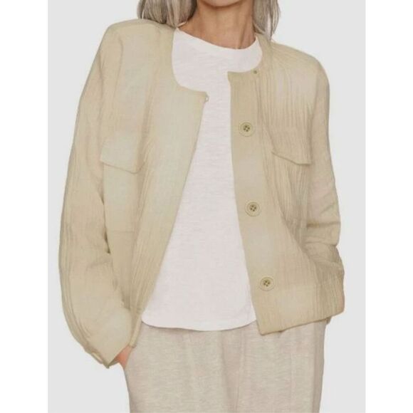 $180 B New York Women's Eco Green Cropped Button-Down Collarless Jacket Size S - Picture 1 of 10